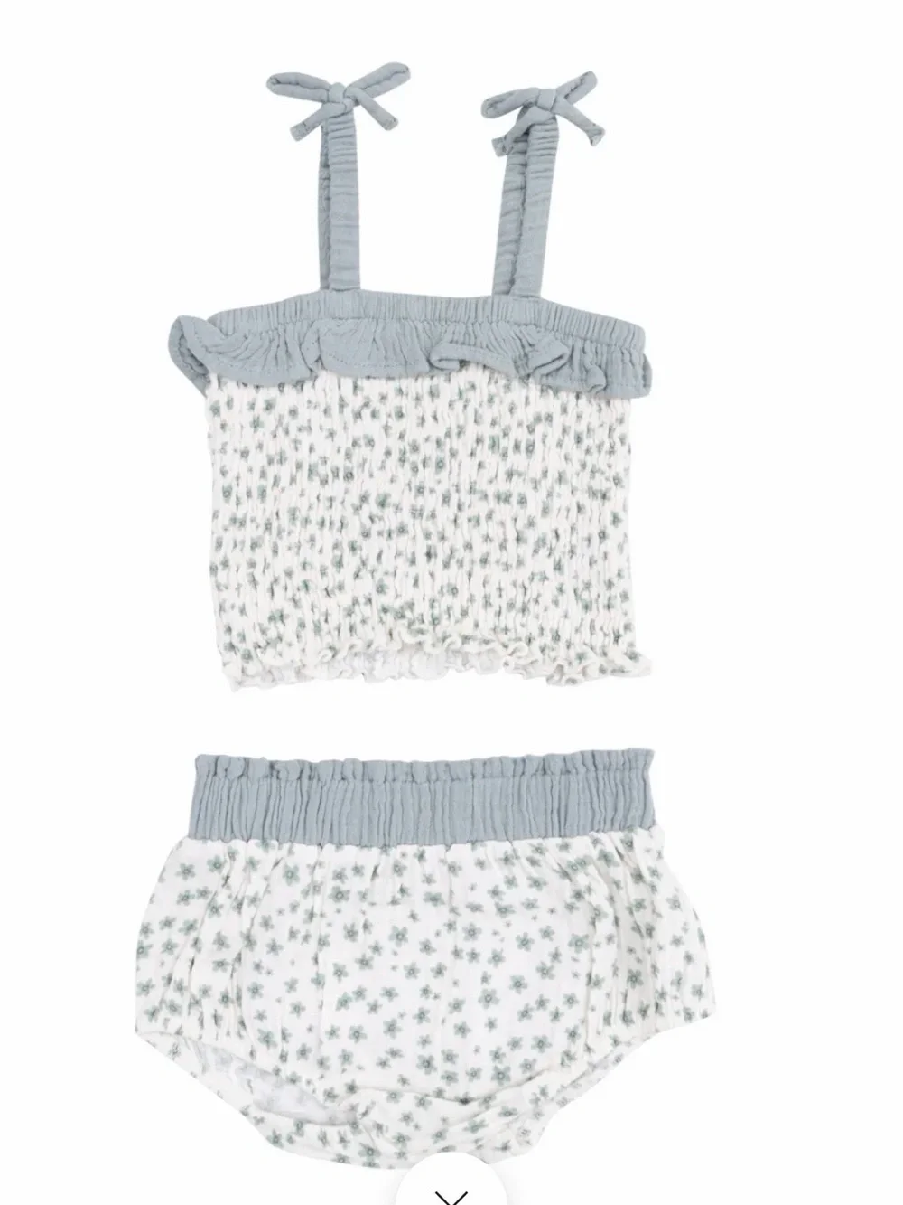 Angel Dear Cream & Sage Floral Smocked Tank and Bloomers Organic Cotton 18-24 mo